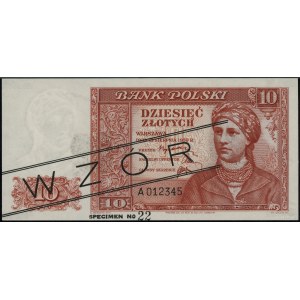 10 złotych, 15.08.1939; czarny nadruk WZÓR po obu stron...