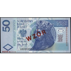 50 zloty, 25.03.1994; AA series, numbering 0000000, ch...