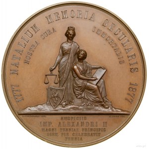 Medal na 100. rocznicę urodzin Aleksandra I, 1877; Aw: ...