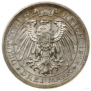 3 marki, 1915 A, Berlin; wybite na 100. rocznicę przyłą...
