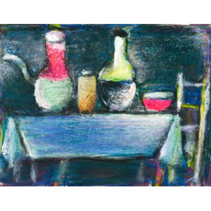 Eugeniusz TUKAN-WOLSKI (1928-2014), Stilleben auf einem Tisch mit blauem Tischtuch