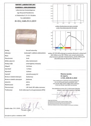 3,96ct - jemný přírodní safír s alexandritovým efektem a certifikátem