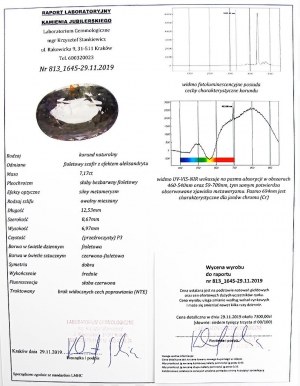 7,17ct - investiční safír s alexandritovým efektem - s certifikátem