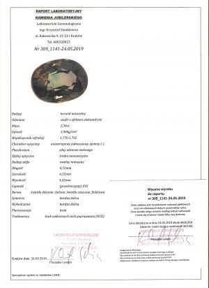 2,34ct - přírodní investiční safír s alexandritovým efektem - s certifikátem