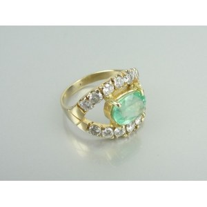 Zlatý prsten - smaragd a diamanty - certifikát