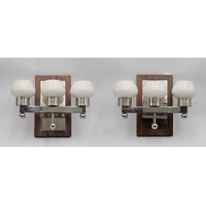 A pair of three-armed wall sconces