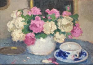 Alfons KARPIŃSKI (1875-1961), Ruže a šálka čaju