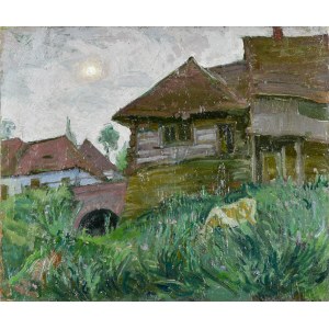 Józef PIENIĄŻEK (1888-1953), Paysage avec chalets et vache