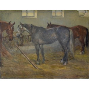 Olgierd BIERWIACZONEK (1925-2002), Chevaux dans une écurie