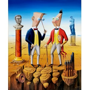 Romuald KUŁAKOWSKI (b. 1958), Meeting of right-angled triangles at the edge of the neoplastic desert under the monument to the sad Pythagoras, 2018