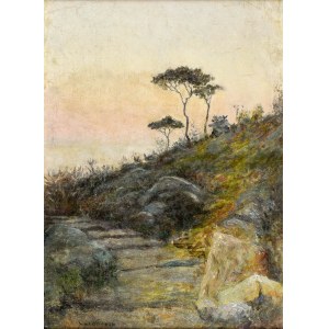 peintre inconnu, paysage avec des pins