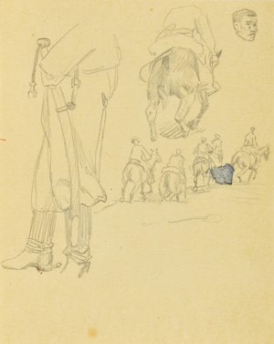 Ludwik MACIĄG (1920-2007), Sketch of men on horseback and the legs of a lancer with a saber