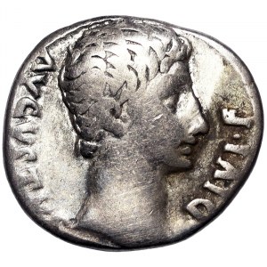 Monnaies romaines, Empire, Auguste (27 av. J.-C. - 14 ap. J.-C.), Denar n.d. (ca. 15-13 av. J.-C.), Lugdunum