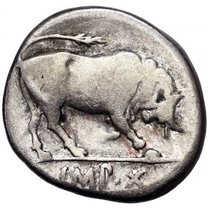 Römische Münzen, Kaiserreich, Augustus (27 v. Chr.-14 n. Chr.), Denar n.d. (ca. 15-13 v. Chr.), Lugdunum