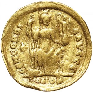 Römische Münzen, Kaiserreich, Theodosius II. (402-450 n. Chr.), Solidus n.d. (ca. 408-420 n. Chr.), Konstantinopel