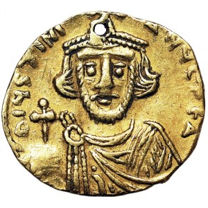 Monnaies romaines, Empire romain d'Orient (Empire byzantin), Justinien II premier règne (685-695 apr. J.-C.), Tremissis n.d. (ca. 687-692 apr. J.-C.), Constantinople