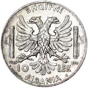 Albania, Kingdom, Vittorio Emanuele III (1939-1943), 10 Lek 1939