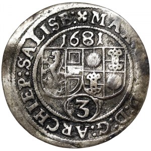Rakousko, Salzburg, Maximilian Gandolph von Künburg (1622-1687), 3 Kreuzer 1681, Salzburg