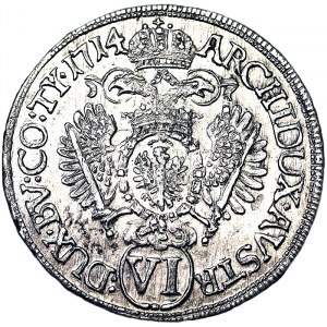 Österreich, Heiliges Römisches Reich (800/962 - 1806), Karl VI, Kaiser des Heiligen Römischen Reiches (1711-1740), VI Kreuzer 1714, Hall