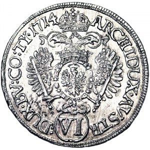 Rakousko, Svatá říše římská (800/962 - 1806), Karel VI, císař Svaté říše římské (1711-1740), VI Kreuzer 1714, Hall