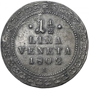 Austria, Sacro Romano Impero (800/962 - 1806), Francesco II, Sacro Romano Imperatore (1792/1804), 1-1/2 Lira Veneta 1802, Vienna