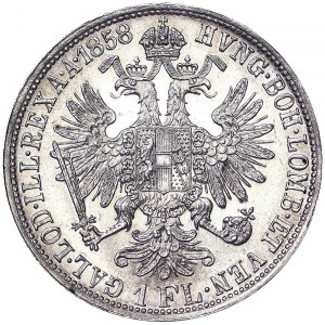 Rakúsko, Rakúsko-Uhorsko, František Jozef I. (1848-1916), 1 zlatý 1858, Viedeň