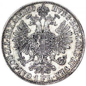 Rakúsko, Rakúsko-Uhorsko, František Jozef I. (1848-1916), 1 zlatý 1860, Viedeň