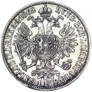 Rakúsko, Rakúsko-Uhorsko, František Jozef I. (1848-1916), 1 zlatý 1862, Viedeň