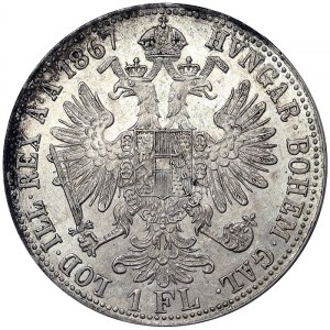 Rakousko, Rakousko-Uhersko, František Josef I. (1848-1916), 1 zlatý 1867, Kremnice