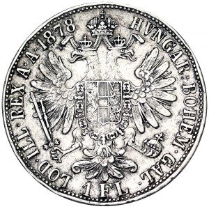 Rakousko, Rakousko-Uhersko, František Josef I. (1848-1916), 1 zlatý 1878, Vídeň