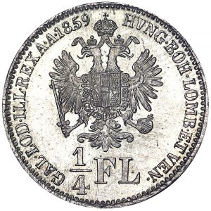Rakúsko, Rakúsko-Uhorsko, František Jozef I. (1848-1916), 1/4 zlatého 1859, Kremnica