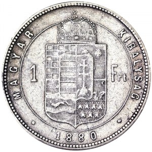 Rakúsko, Rakúsko-Uhorsko, František Jozef I. (1848-1916), 1 forint 1880, Kremnica