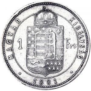 Austria, Austro-Węgry, Franciszek Józef I (1848-1916), 1 forint 1881, Kremnitz