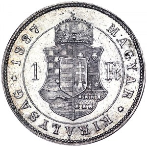 Rakousko, Rakousko-Uhersko, František Josef I. (1848-1916), 1 forint 1887, Kremnice