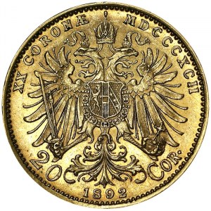 Rakousko, Rakousko-Uhersko, František Josef I. (1848-1916), 20 Corona 1892, Vídeň