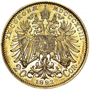 Autriche, Empire austro-hongrois, François-Joseph Ier (1848-1916), 20 Corona 1893, Vienne
