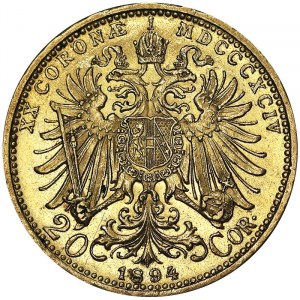 Autriche, Empire austro-hongrois, François-Joseph Ier (1848-1916), 20 Corona 1894, Vienne