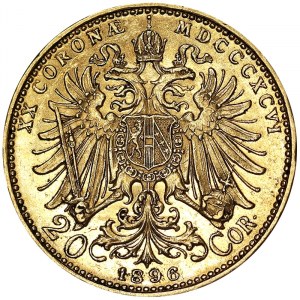 Rakúsko, Rakúsko-Uhorsko, František Jozef I. (1848-1916), 20. koruna 1896, Viedeň