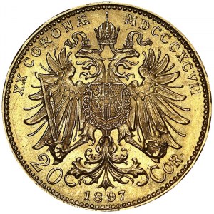 Rakúsko, Rakúsko-Uhorsko, František Jozef I. (1848-1916), 20. koruna 1897, Viedeň