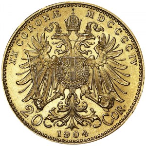 Autriche, Empire austro-hongrois, François-Joseph Ier (1848-1916), 20 Corona 1904, Vienne