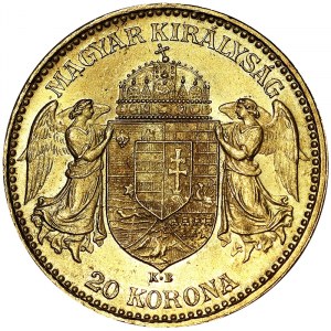 Österreich, Österreichisch-Ungarische Monarchie, Franz Joseph I. (1848-1916), 20 Korona 1896, Kremnitz