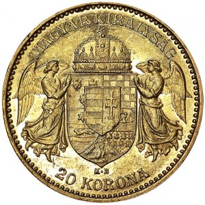 Autriche, Empire austro-hongrois, François-Joseph Ier (1848-1916), 20 Korona 1898, Kremnitz