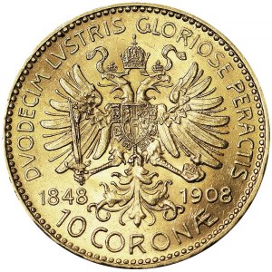 Rakousko, Rakousko-Uhersko, František Josef I. (1848-1916), 10 Corona 1908, Vídeň