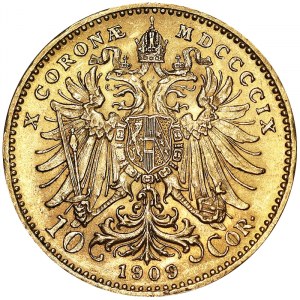 Rakúsko, Rakúsko-Uhorsko, František Jozef I. (1848-1916), 10. koruna 1909, Viedeň