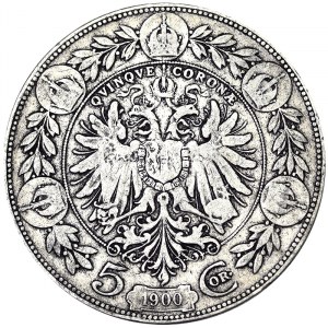 Austria, Cesarstwo Austro-Węgierskie, Franciszek Józef I (1848-1916), 5 Corona 1900, Wiedeń
