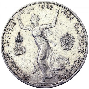 Rakousko, Rakousko-Uhersko, František Josef I. (1848-1916), 5 Corona 1908, Vídeň