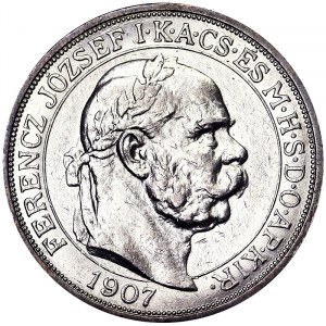 Autriche, Empire austro-hongrois, François-Joseph Ier (1848-1916), 5 Korona 1907, Kremnitz