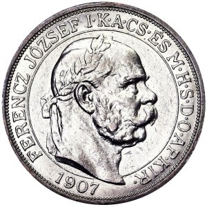 Austria, Impero Austro-Ungarico, Francesco Giuseppe I (1848-1916), 5 Corona 1907, Kremnitz