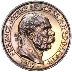Rakousko, Rakousko-Uhersko, František Josef I. (1848-1916), 5 Korona 1907 U.P., Kremnitz