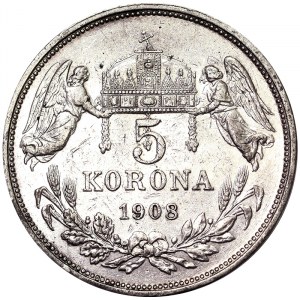 Austria, Austro-Hungarian Empire, Franz Joseph I (1848-1916), 5 Korona 1908, Kremnitz